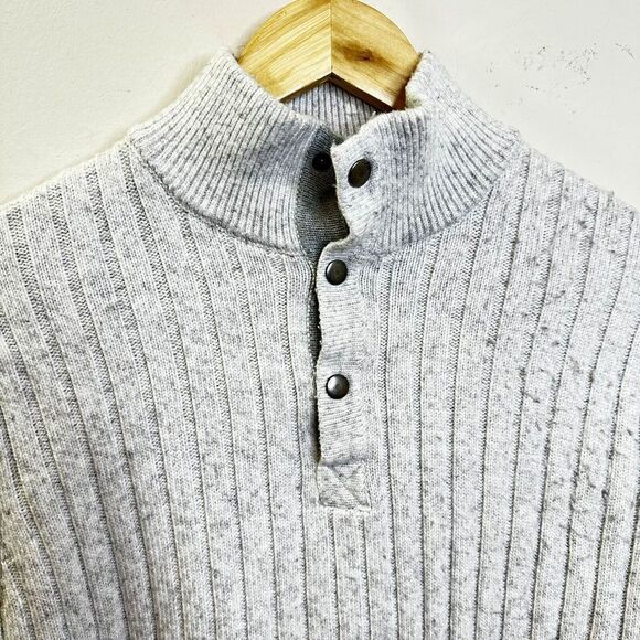 Express Women's Long Sleeve Sweater Button Front Collar Ribbed Light Grey Large - Picture 5 of 15